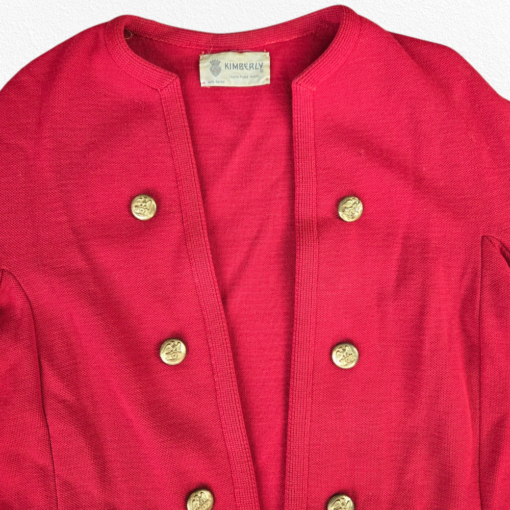 50s Vintage Red Open Front Double Breasted Blazer Pencil Skirt Wool Set Size 2 - Picture 5 of 16